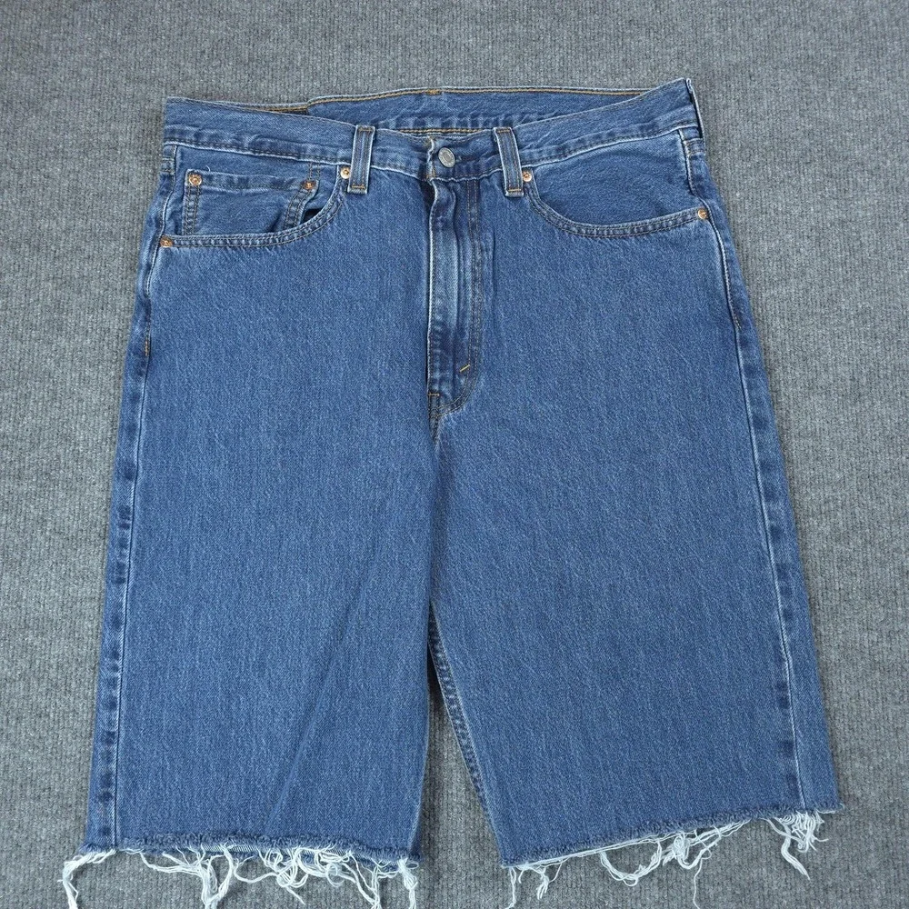 Levis 565 Cutoff Shorts Mens 34 Blue Baggy Wide Leg Denim Frayed Y2K Skate